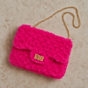 Vintage Y2K Hot Pink Faux Fur Chain Shoulder Bag Mini Purse CMK Presents Glam